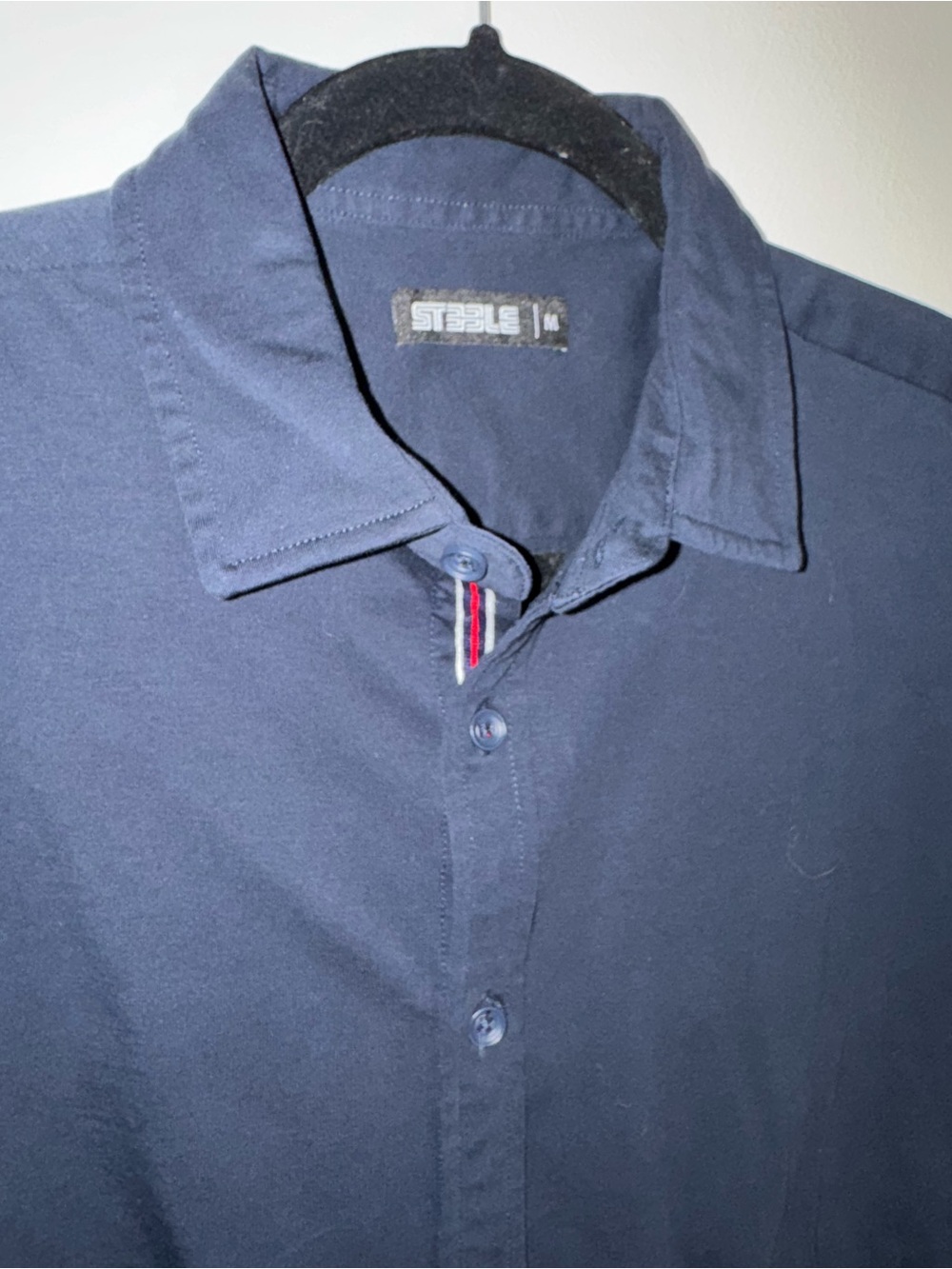 STEELE Men’s M Navy Blue Stretch Knit Short Sleeve Button Up Shirt - Picture 2 of 5